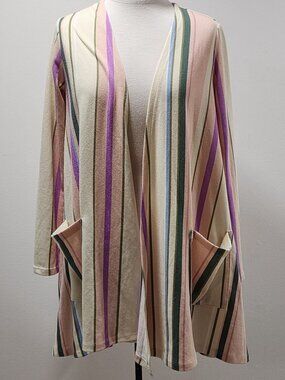 LuLaRoe Vertical Stripe Long Cardigan Pink Green Blue Cream Small